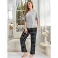 thumbnail image 3 of ebukurty Pajamas Sets for Women 2 Piece Short Sleeve Lounge Set Round Neck Shirt and Plaid Pants Sleepwear Outfit for Women, 3 of 8