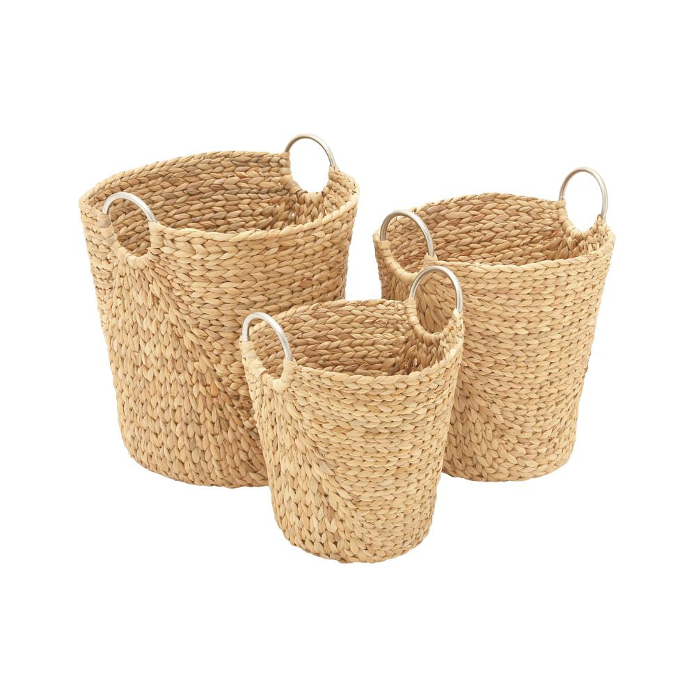 Decmode - Braided Seagrass Bucket Baskets with Silver Loop Handles, Set ...