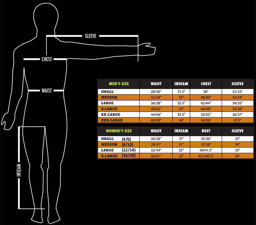 Scent Blocker Clothing Size Chart