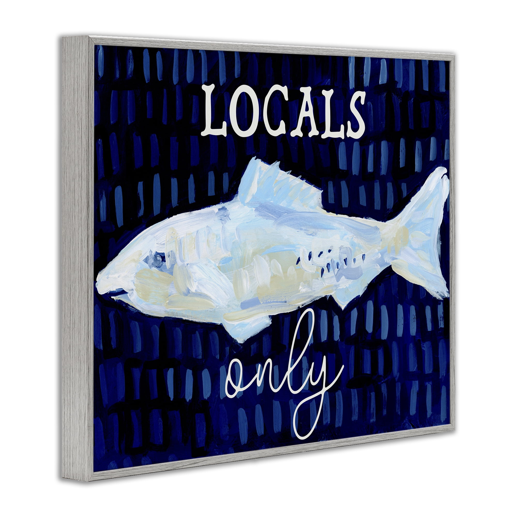 Stupell Industries Locals Only with Fish Animals & Insects Painting Gray Framed Art Print Wall Art, 30 x 24