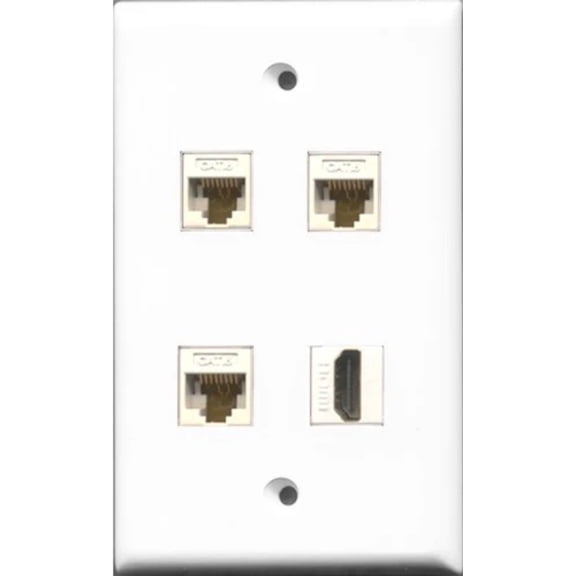 RiteAV 1 Port HDMI 3 Port Cat6 Ethernet White Wall Plate