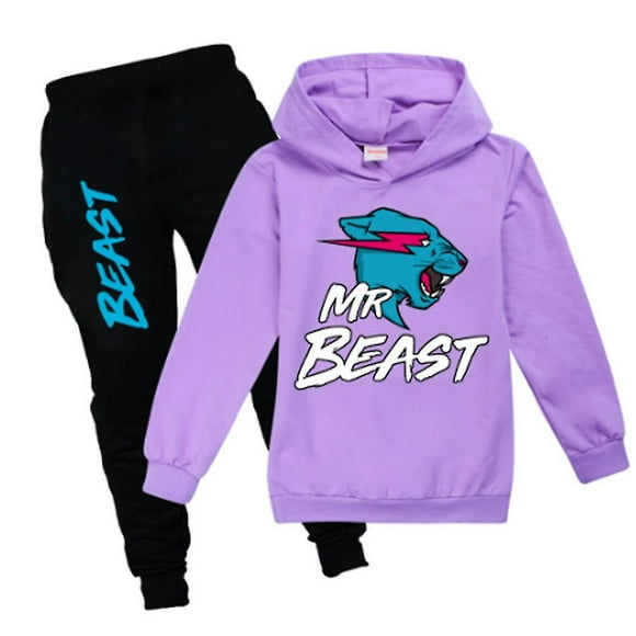 7-14 Years Kids Boys Girls Mr Beast Lightning Cat Casual Hoodies+pants Suit Tracksuit Outfits Sets Gifts