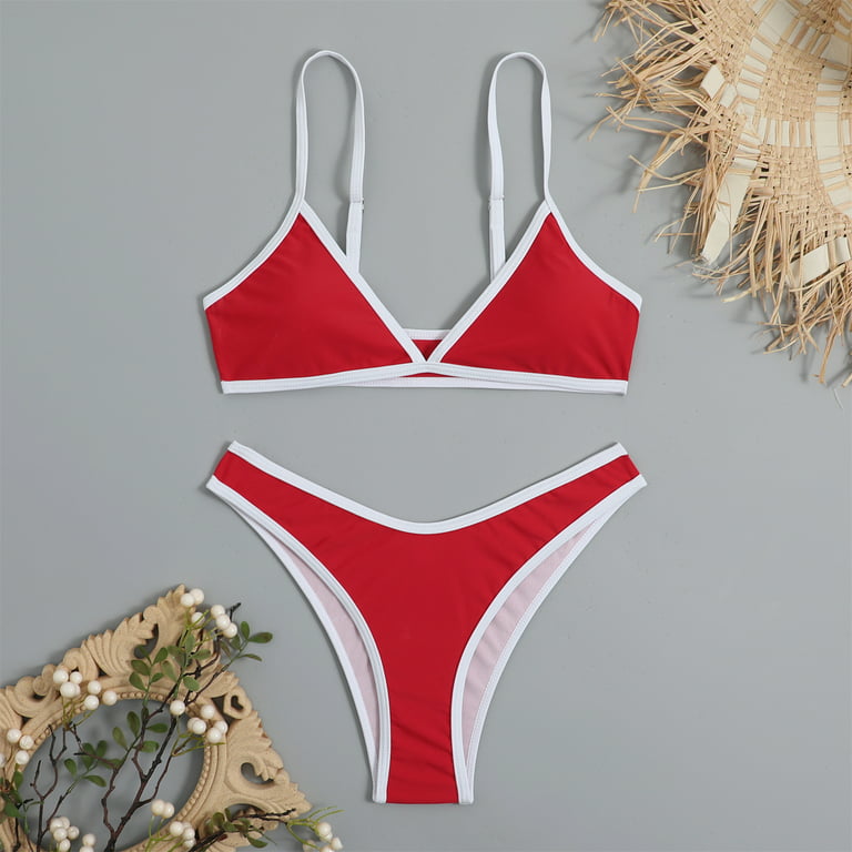 cllios Women's Bikini Swimsuits V-Wired High Leg Bathing Suit Color Block Bathing  Swimwear with Triangl Bottom 
