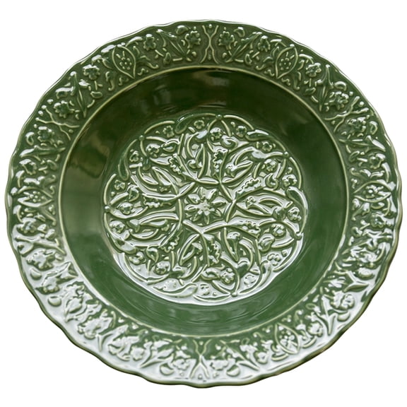 8 Inch Green Embossed Plate, French Court Style Ceramic Dinner Plate, Vintage Garden European Dinnerware Dessert Plate, Round Soup Pasta Plate, Ideal for Home, Restaurant