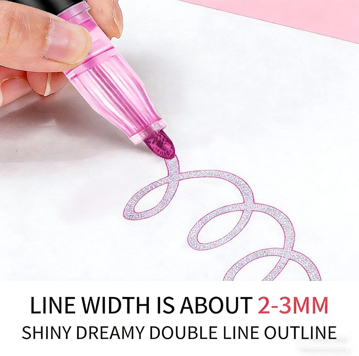 Dreamy Sparkle Dual-Line Contour Pen, Dual-Line Highlighter, Double Line Outline Pen Sparkle Markers, Quick-Dry Ink for Drawing, Coloring & DIY Crafts