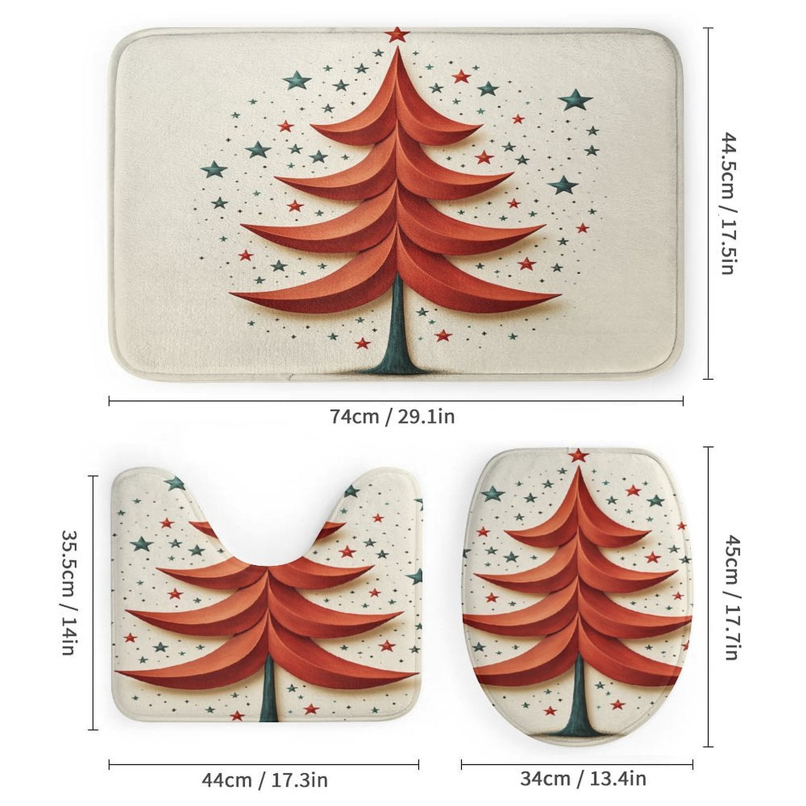 Christmas Tree Red Star Clean Simple Shower Curtain Sets 4 Piece Bath Mat U-Shaped Floor Mat Toilet Lid Oval Rug Hello Winter Waterproof Shower Curtain for Bathtub Decor