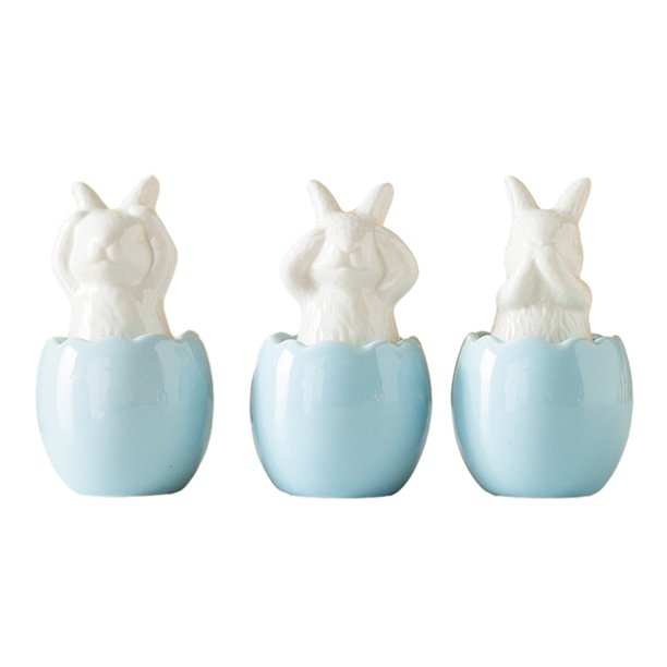 Figura de conejo de Pascua con forma de huevo roto, 3 unidades, estatua de cerámica para decoración de escritorio, para fiestas navideñas