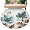 thumbnail image 2 of 7ft Round Rug, Vintage Flowers Non-Skid Rubber Backing Large Area Rugs - Living Room Bedroom Home Office, Teal Blue Floral Nature Butterfly Indoor Floor Mat Carpets Washable Rug, 2 of 9