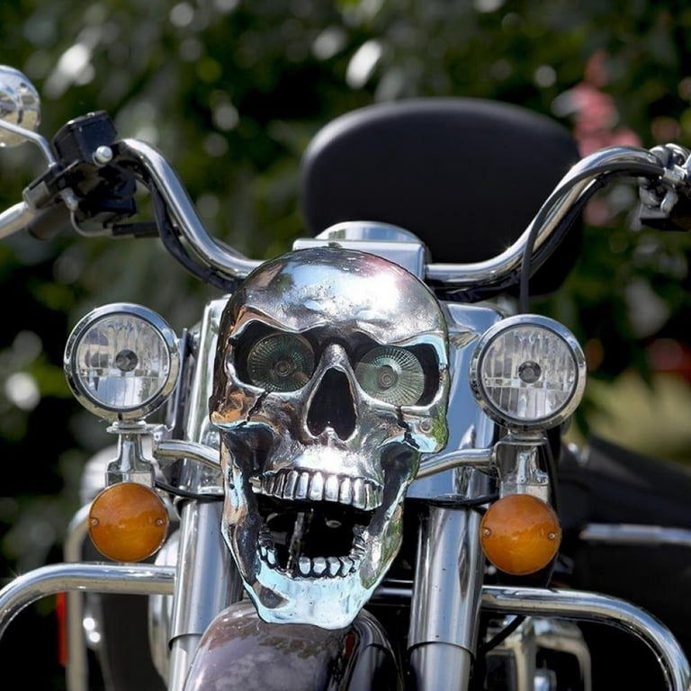 Motorcycle LED Skull Silver Motorcycle LED Skull Head Light Universal  Headlight Lamp Halloween Decoration