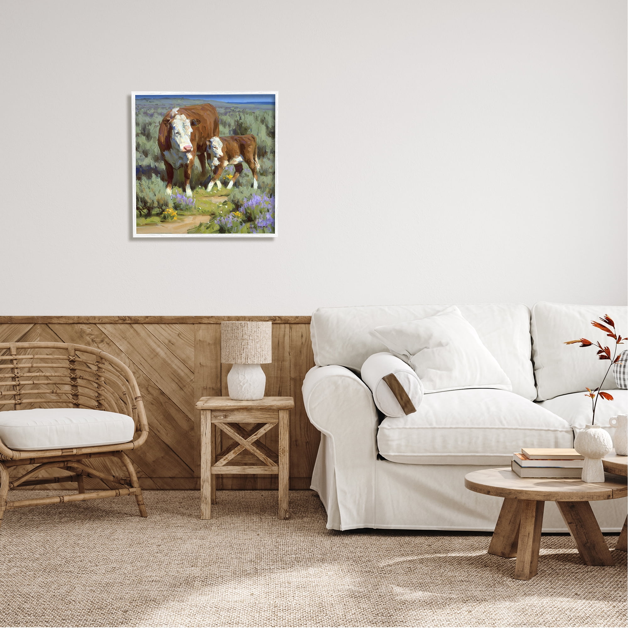 Stupell Industries Cattle In Lush Countryside Pasture Animals & Insects Painting White Framed Art Print Wall Art