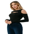 thumbnail image 6 of STEPBYJ Women's Cutout Off Shoulder Round Neck Sexy Casual Long Sleeve and Short Sleeve Bodysuit (XL, BLACK), 6 of 7