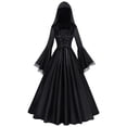 thumbnail image 2 of Levmjia Women's Hooded Maxi Dress Long Sleeve Gothic Lace Up Front Evening Party Dress with Flare Sleeves Solid Color Winter Dress, 2 of 9
