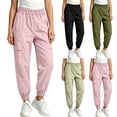 thumbnail image 2 of PADFRYBK Cargo Sweatpants For Kids Solid Color Long Pants Elastic Waist Joggers With Side Pockets Sports Sweatpants 5-15 Years, 2 of 8
