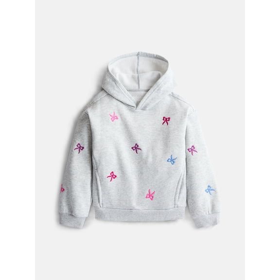 Wonder Nation Girls Embroidered Hoodie with Long Sleeves, Sizes 4-10