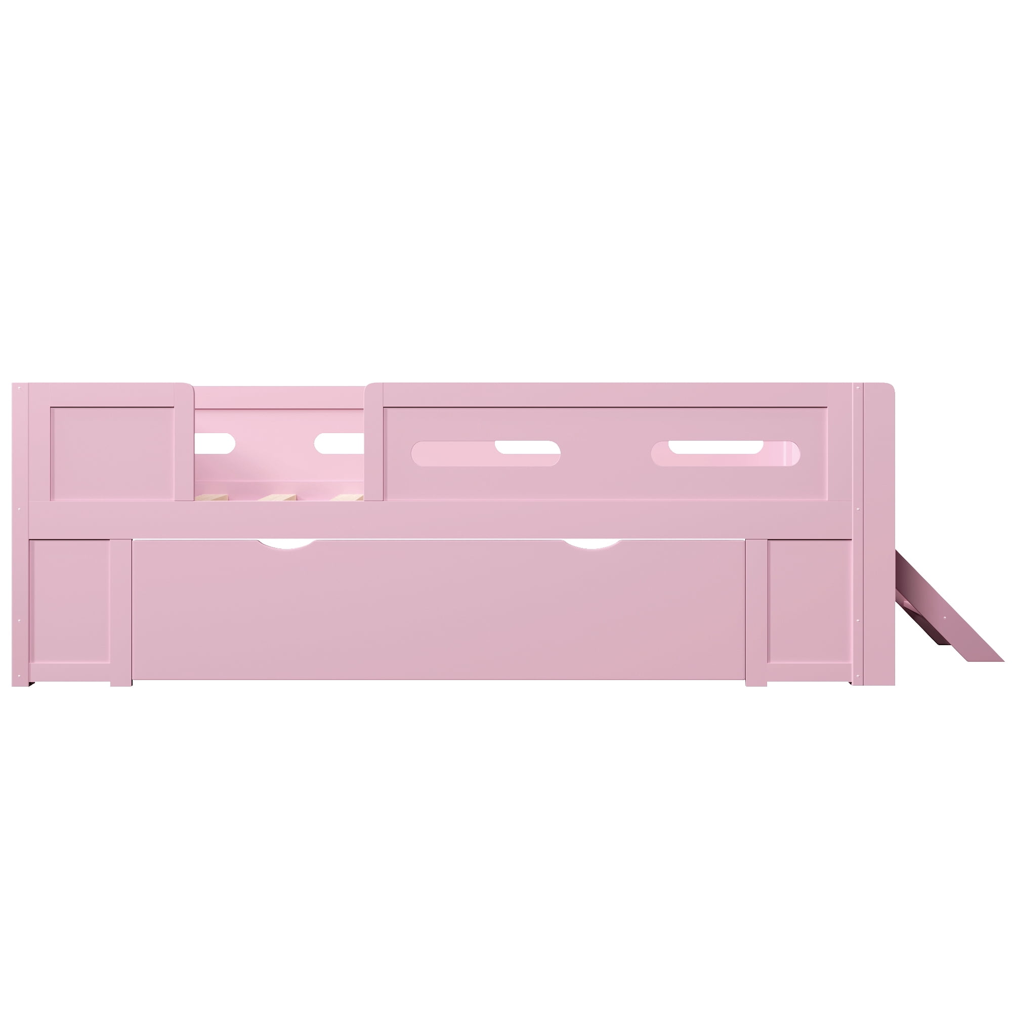 Euroco Wood Twin Size Platform Bed with Guardrails and Drawers, Pink