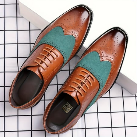 

SHZHRUKUNSHM Stylish Men‘s Breathable Non Slip Lace-up Dress Shoes: Solid Wing-tip Brogues for Office Daily Wear and Weddings. Durable and Comfortable Men‘s Footwear.