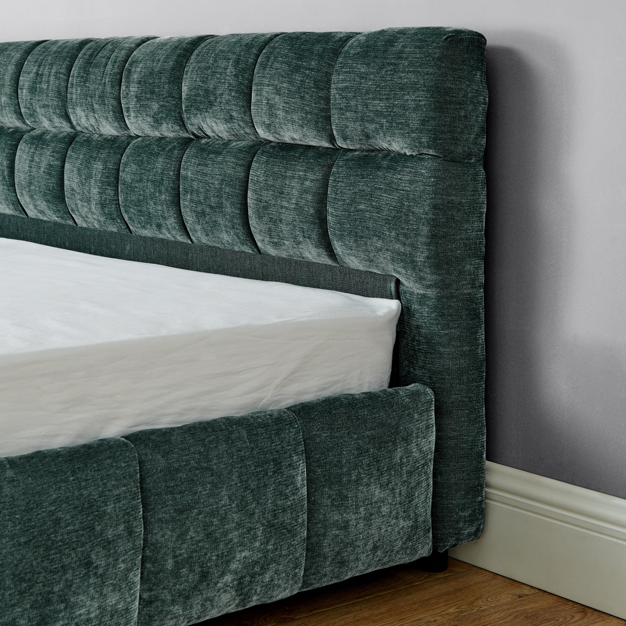 Harper & Bright Designs King Size Upholstered Bed Frame with Storage Drawers, Chenille Platform Bed with Headboard and Solid Frame for Bedroom, Blue+Green