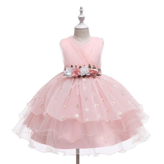 XBASW Baby Kids Girls Pageant Dress Mesh Tutu Princess Dress Toddler Flower Girl Wedding Birthday Party Gown for 2-10 Years