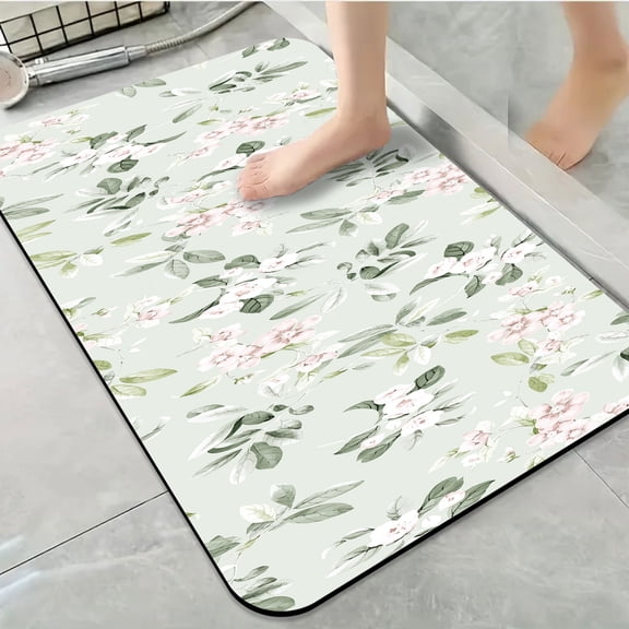 1pc Light Green Pink Floral Vine Bathroom Rug Bathroom Decor and Accessories- Durable,Anti Slip,And Quick Drying,Suitable For Indoor/outdoor Use - Perfect For Bathrooms,Bedrooms,Kitchens