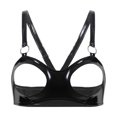 thumbnail image 3 of Sujetador de copa abierta de charol sexy para mujer, sujetador con tirantes ajustables, ropa interior sexy, anillo en O, lencería de aspecto mojado, sujetadores, 3 of 5
