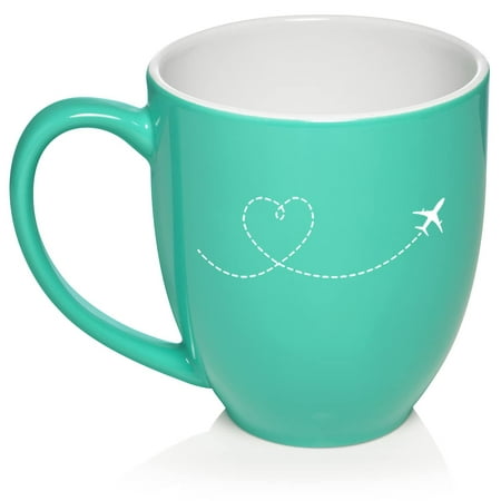 

Heart Love Travel Airplane Ceramic Coffee Mug Tea Cup Gift for Her Sister Wife Best Friend Birthday Cute Boss Graduation Travel Lover Pilot Flight Attendant Housewarming (16oz Teal)