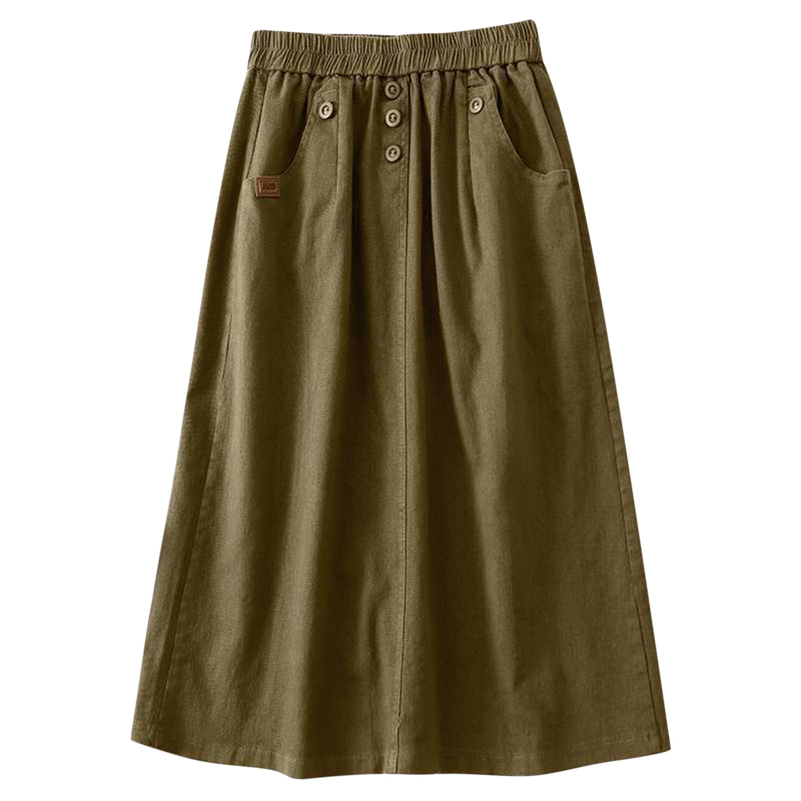 AherBiu Linen Skirts for Women A-Line High Waisted Ruched Loose