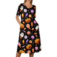thumbnail image 4 of Women's Halloween Print Casual Dress, Short Sleeve V-Neck Style for Everyday Wear, Halloween Themed Fashion Dress for Ladies Black L, 4 of 6