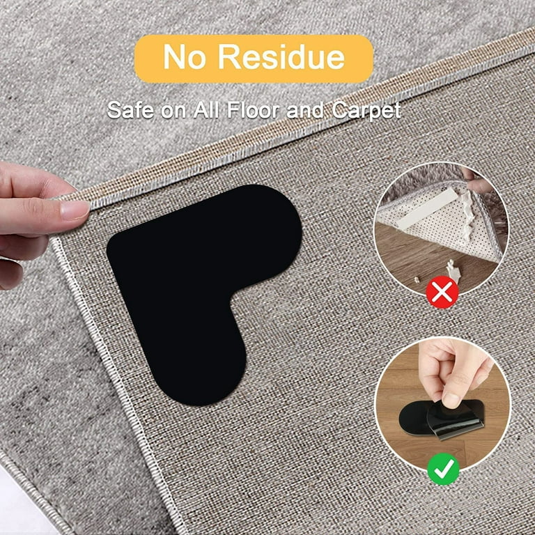 Suptree Non Slip Rug Gripper for Hardwood Floor Carpet Area Rugs Tile Rug Pad Carpet Tape Grippers 8 Pcs, Black