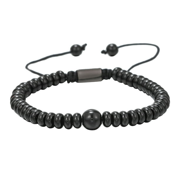 Pulsera de yoga con turmalina negra auténtica y cuentas grandes, pulsera tejida con gemas naturales