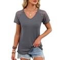 thumbnail image 2 of vigerkar Womens Summer Short Sleeve T Shirt 2026 Spring Vacation V Neck Tops Lace Blouses Dressy Casual Fashion Clothes (Grey, XXL), 2 of 9