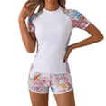 thumbnail image 5 of Qingpeng Womens Two Piece Rash Guard Swimsuit Printed Short Sleeve with High Waist Boyshorts Slimming Bathing Suit, 5 of 5