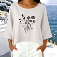 thumbnail image 2 of Fengqque Women Dandelion Print Top Boat Neck 3/4 Sleeve Oversized Loose Irregular High Low Hem Blouse White XL, 2 of 6
