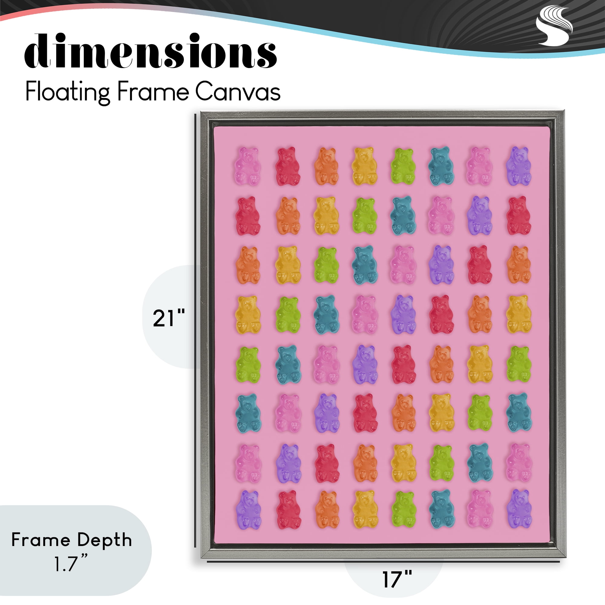 Stupell Industries Rainbow Gummy Bear Candies Gray Framed Floater Canvas Wall Art, design by LISH Creative