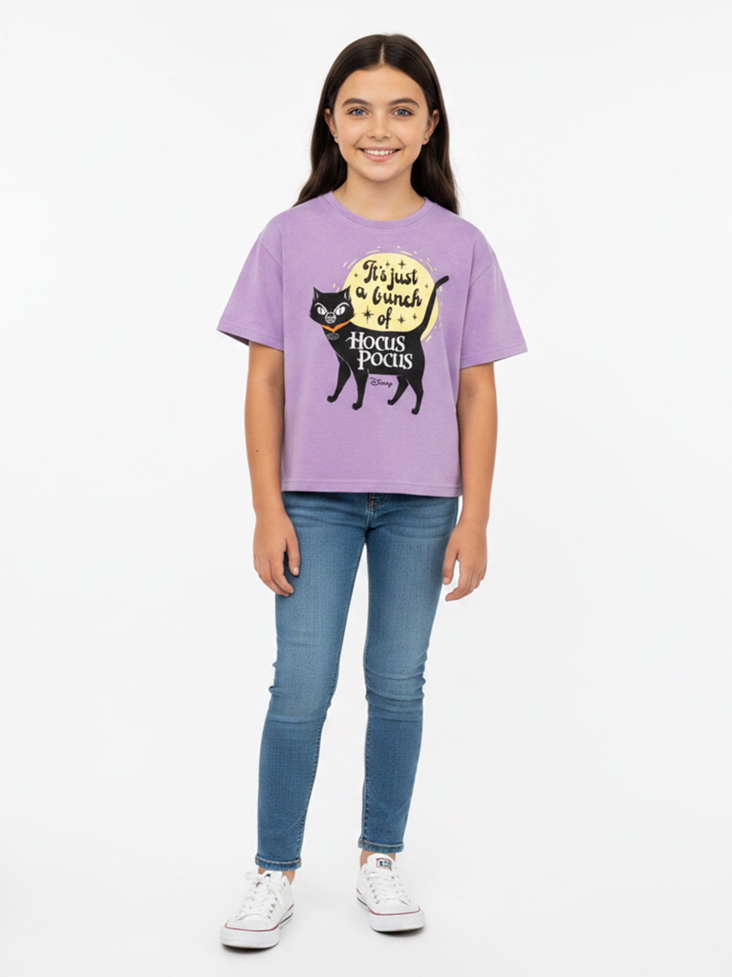 Disney Hocus Pocus Boxy Mineral Washed Halloween Crewneck Tee with Short Sleeves, Sizes 4-16