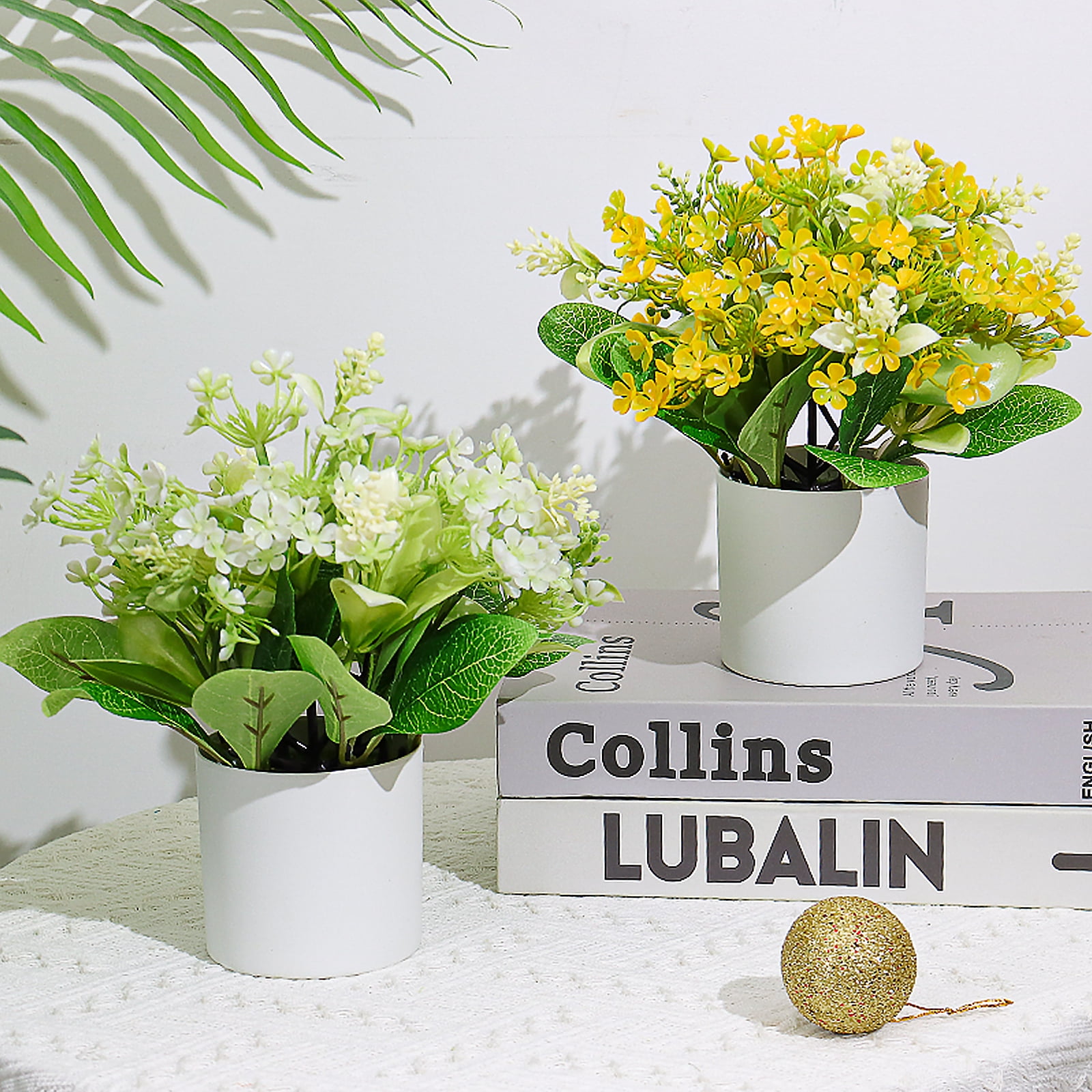 Artificial Flowers with Pot 6pcs Colorful Small Fake Plant 7.9inch High Handmade Mini Potted Plants for House Office Tabletop Decoration