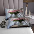 thumbnail image 3 of Erosebridal Ensembles de Couvre-Lit Tulipes Botaniques Format Simple, Courtepointe de Lit Fleurs Rustiques, Déco Floraison Nature, Respirant, 2 Pcs, 3 of 5