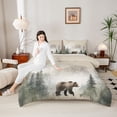 thumbnail image 4 of Manfei Wildlife Bear Print Queen Comforter Set, Jungle Pine Tree Plant Bedding Sets, Countryside Animal Reversible Bedding Comforter Set, Lightweight Room Decor, 3 Pieces, 4 of 8