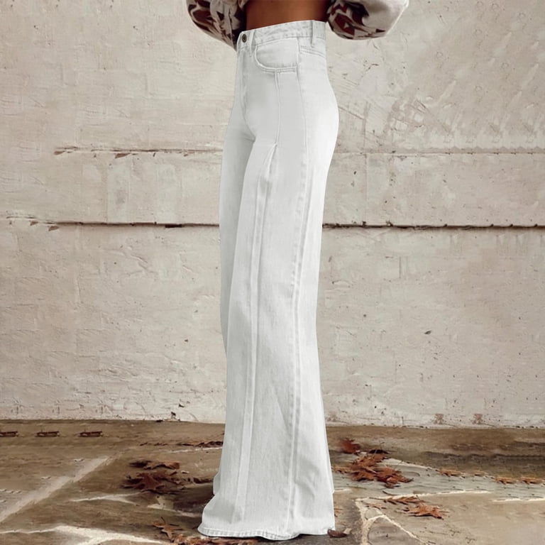 Pull on Jeans for lady White Jeans Women Wide Leg Casual High