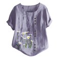 thumbnail image 1 of Gibobby Playera de Manga Corta con Cuello Redondo Nueva camiseta de algodón informal con estampado Retro literario y artístico elegante para mujer(Morado,XL), 1 of 4