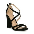 criss cross strappy open toe chunky heel tan