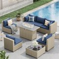 thumbnail image 4 of POTEBAN Outdoor Patio Furniture Set with Fire Pit Table, 8 Piece Outdoor Sectional Sofas, All-Weather Wicker Patio Conversation Set for Garden, Navy Blue, 4 of 9