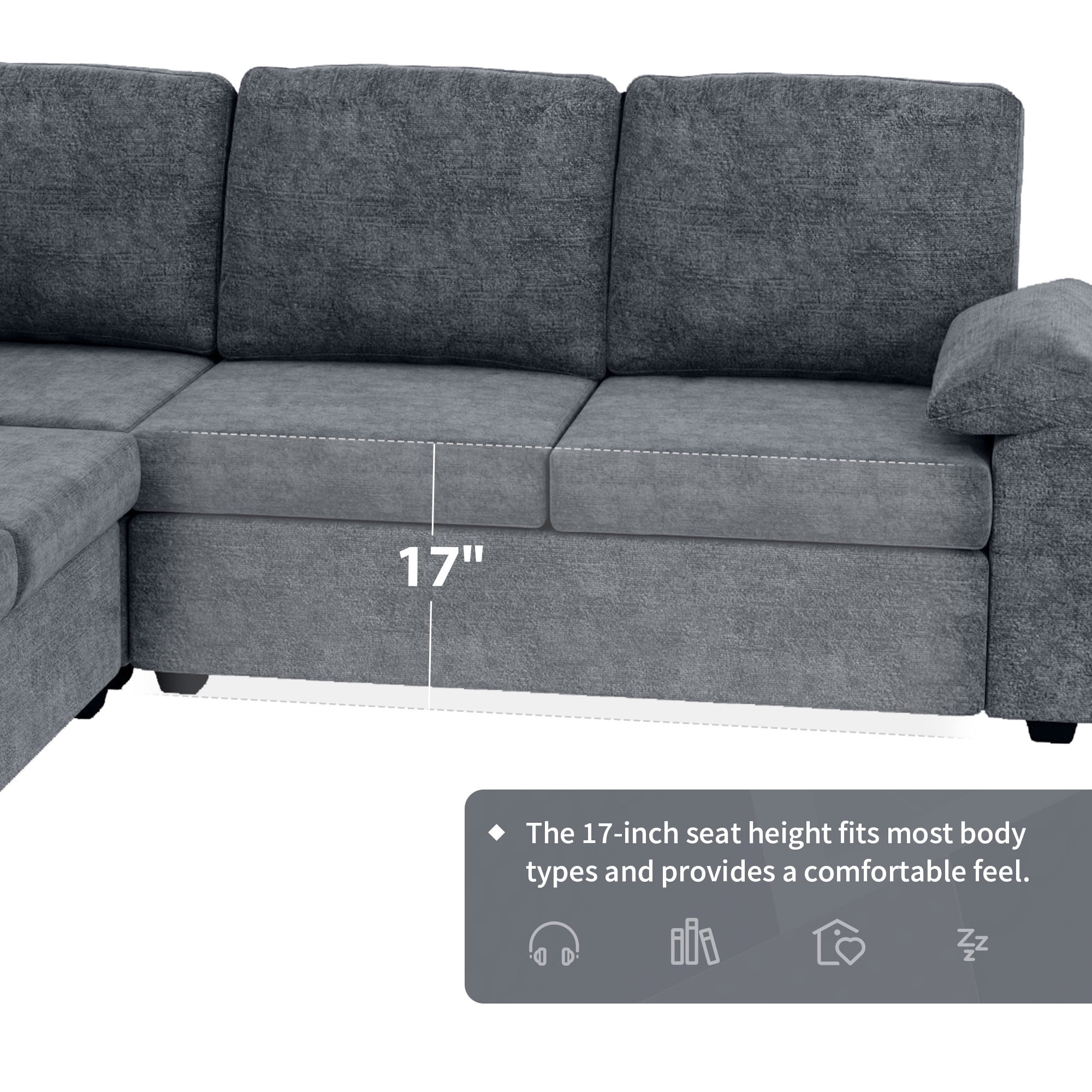 EUROCO 2000LBS 84" Modern U Shaped Sectional Sofa Set, 6 Seat Velvet Upholstered Corner Couch with Ottoman, Armrest Pillow, Indoor Furniture for Living Room, Apartment, Office, Gray