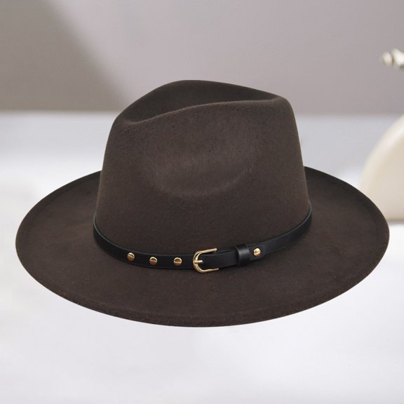 British Jazz Hat Chain Decorated Wide Brim Fedora for Elegant Cowboy Style Khaki One Size