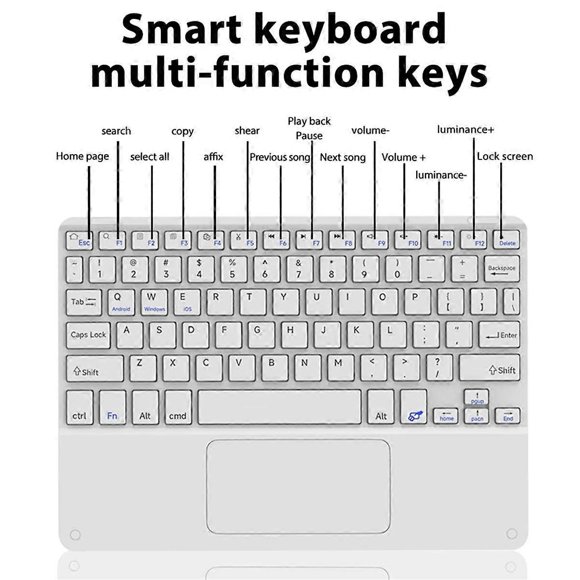 10inches Touchpad Bluetooth Keyboard Compatible with Windows, IPadOS, Android, and IOS English