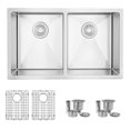 thumbnail image 1 of Stylish Undermount 30" Stainless Steel Double Bowl Kitchen Sink with Grids & Strainers S-304XG, 1 of 11