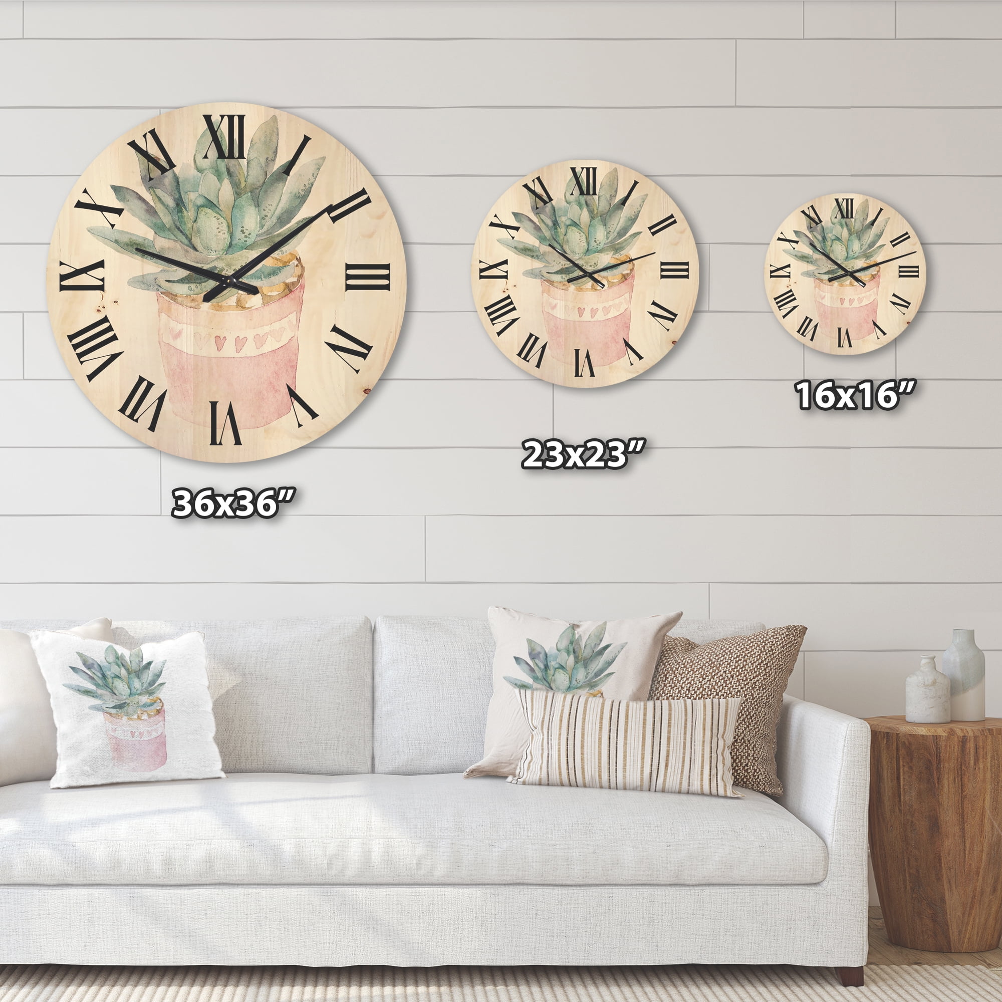 Designart 'Succulent and Cactus House Plants II' Farmhouse Wood Wall Clock