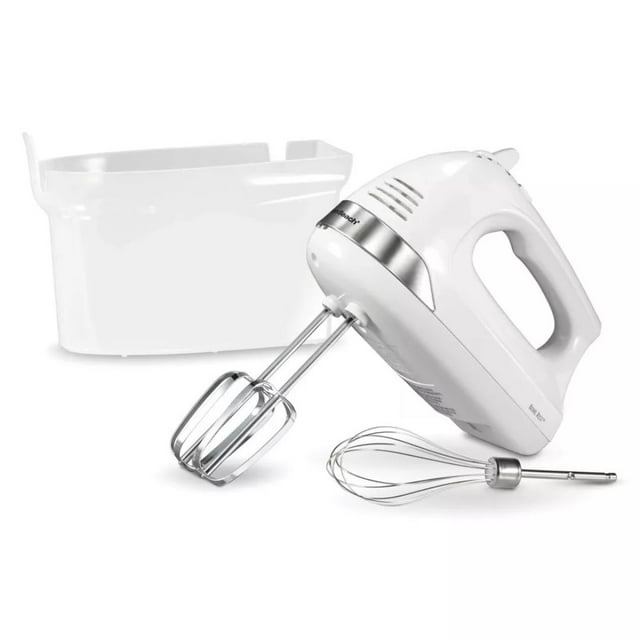 Batidora de Mano Hamilton Beach, 6 Velocidades, 275W, con Estuche a Presión y Accesorios de Acero Inoxidable, Blanca
