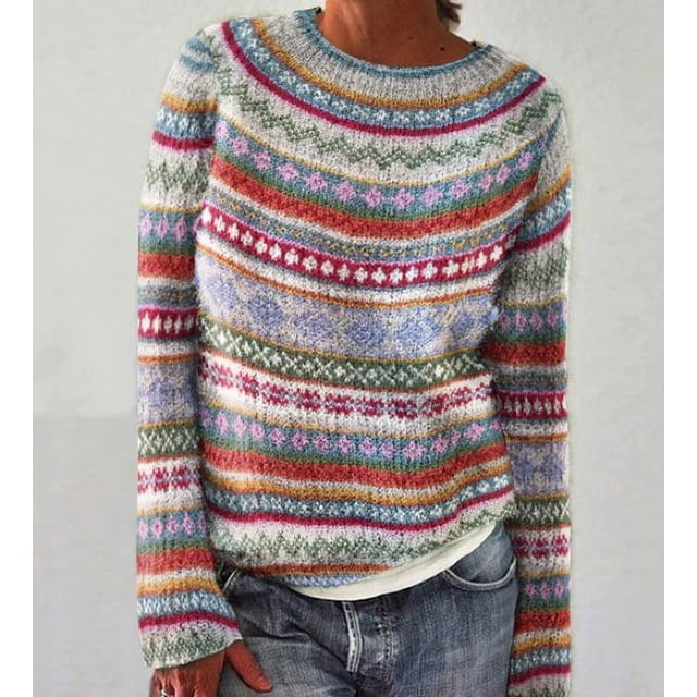 Suéter de mujer europeo y americano con cuello redondo y colores a juego, suéter holgado de moda