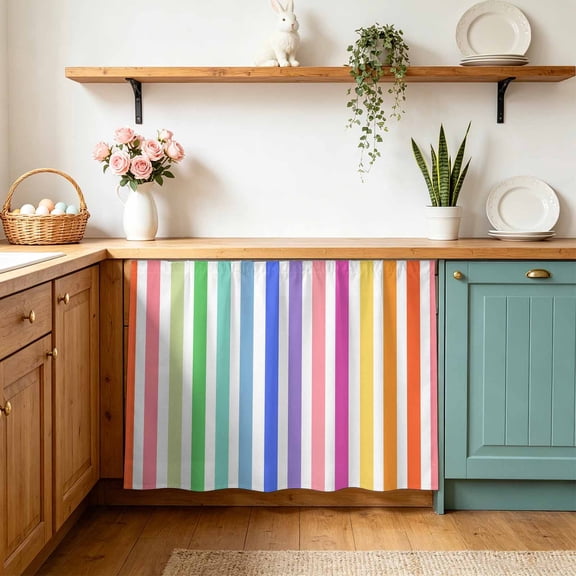 Rainbow Lines Cabinet Curtains 11" W x 13" L, Vertical Stripes Abstract Modern Under-Desk Privacy Dust Proof Drape Dishwasher Curtain Sink Skirt for Kitchen Closet Bathroom Laundry