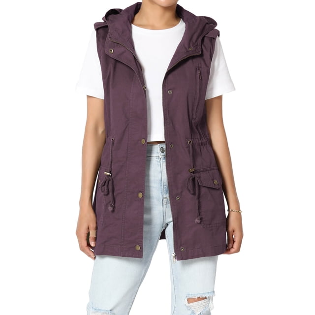 TheMogan Women's PLUS Drawstring Loose Fit Utility Vest Sleeveless Military Jacket